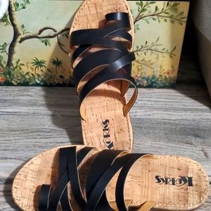 Korks black and tan  gladiator slides
